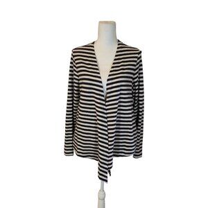 Lands' End Women's Striped Knit Cardigan Size Medium Pockets Preppy Casual